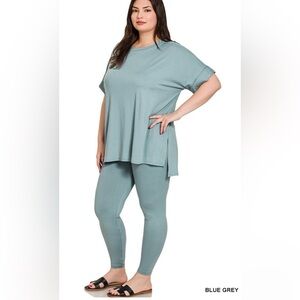 New! Plus Sizes Microfiber Blue Grey Oversized Loungewear Leggings Set 1X 2X 3X